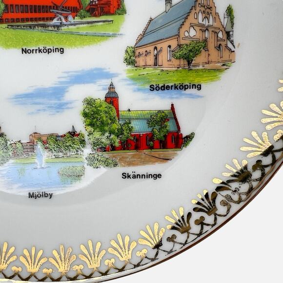 Vintage Hanging Wall Plate Swedish Ostergotland Landmarks Porcelain Collectible - Picture 6 of 8